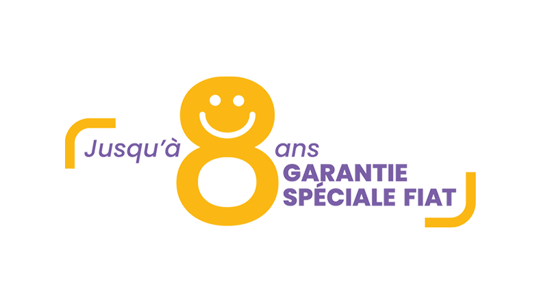 Logo Fiat garantie spéciale jusqu'à 8 ans avec visage souriant